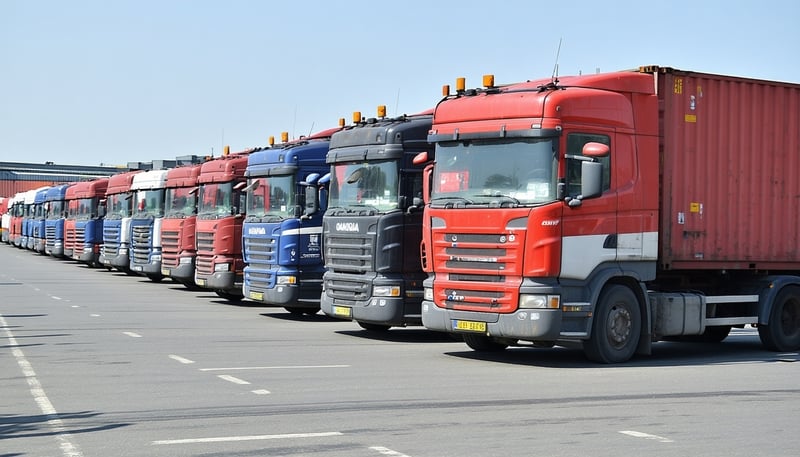 Camions de fret et conteneurs symbolisant l'import-export international